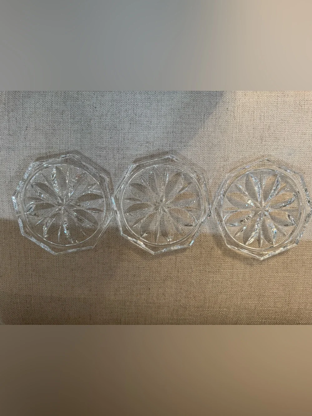 Set of 3 Vintage FB Rogers Clear Crystal Octagonal Coasters Raised Starburst